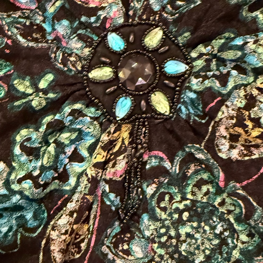 Floral Patterned Women's Twofer Top Rhinestone closure fairy - Picture 6 of 7